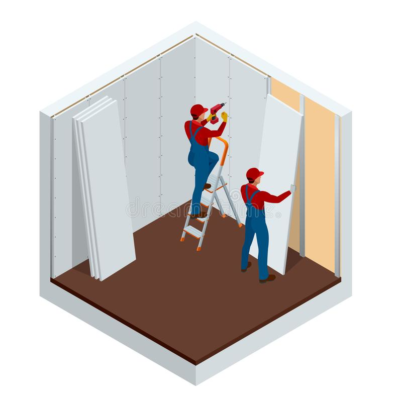 Pose de plaques de plâtres. Pose de plaques de plâtre